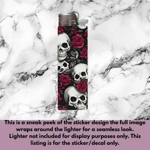 Skull & Roses Lighter Wrap - Waterproof & Scratch-Resistant Vinyl Sticker