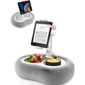 Tablet Pillow Stand, Compatible with 4.7"-12.9" Kindle, iPad, Phone/Tablet, , 360? Rotating Phone Holder for Bed, Detachable Bowl, Reading and Relaxation  Bed, Gray, Large (Faux  Pillow)