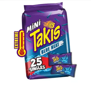 Takis Blue Heat Mini 25 pc / 1.23 oz Bite Size Multipack, Hot Chili Pepper Flavored Extreme Spicy Rolled Tortilla Chips