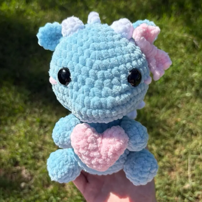 Handmade Baby Dragon Holding a Heart Crochet Plushie - Kawaii Handmade Gifts for Collectibles Enthusiasts