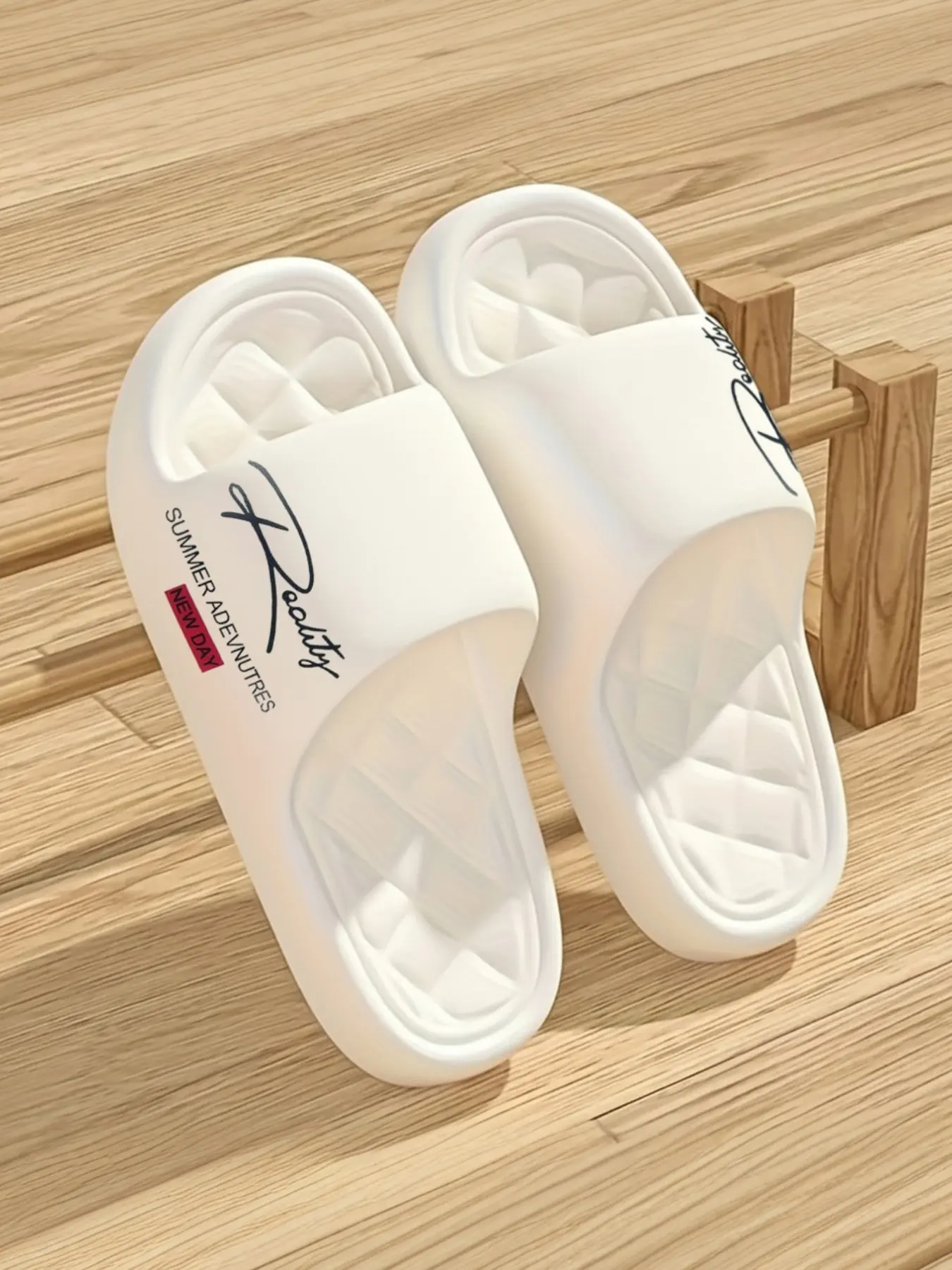 Women's Summer Slide Sandals, Letter Print Slides, Ultra-Light Eva Material, Diamond Embossed Cushioned Insole, Anti-Slip Wear-Resistant Sole, Ideal for Beach, Swimming Pool and Daily Wear, Casual Soft Slippers, Beach Resort Slippers