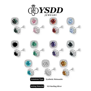 【#24】Colored Square Halo Synthetic Moissanite Earrings 1CT(0.5CT Each) 925 Sterling Silver Halo Stud Earrings for Women Girls Men gift DIY