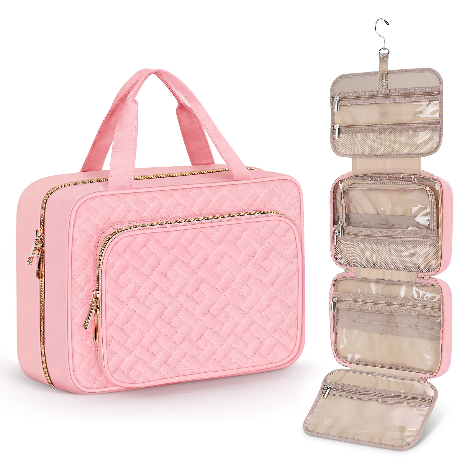 Wedama Women’s PVC Hanging Cosmetic Toiletry Bag - Waterproof, High-Capacity Large Dust-Proof Make-Up Organizer, Partitioned storage for Cruise Trips, Business Travel, Cosmetic Travel Bag, Toiletries Travel Bag
