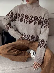 Elegant High Neck Sweater Set Knitwear, Butterfly Pattern, Fitted Design, Thick Fabric, Y2K Style, Fall & Winter Fashion