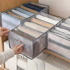 Wardrobe Clothes Organizer With Handle 7 Grids Drawer Organizer Clothes For Jeans T-Shirts Washable Clothes Storage Organizer For Folded Clothes Grey