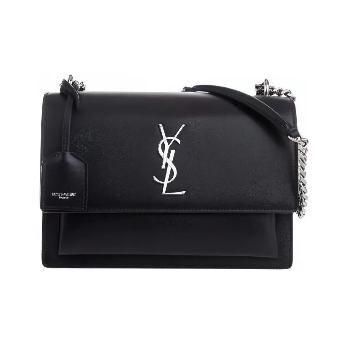 Pre-owned Yves Saint Laurent YSL Sunset Crossbody Bag Midnight Blue Grain Leather, Silver Hardware, Small Leather Goods, Crossbody Bags
