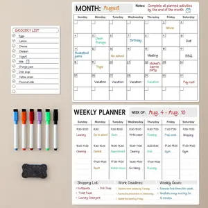 Magnetic Dry Erase Calendar for Refrigerator, 3 Pack Monthly Weekly Daily Magnet Fridge Whiteboard Planner for Chore Chart Menu To Do List, 14"X11", w/ 6 Markers, Style 2