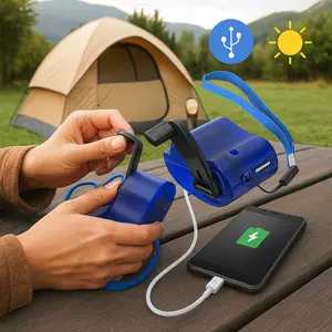 1PCS Portable Emergency USB Interface Hand Crank Charger(Hand crank charger*1, Bagged) Blue (When using it, turn it clockwise, counterclockwise will cause the gear to slip)