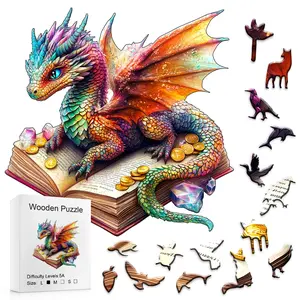 Colorful Dragon Treasure Book Wooden Puzzle - 5A Level High-Difficulty Puzzle, Fantasy Aesthetic, Toddler-Friendly Alphabet Compatible Wooden Toy, Ideal for DIY Gifting, Woodenpuzzle, Fantasyaesthetic