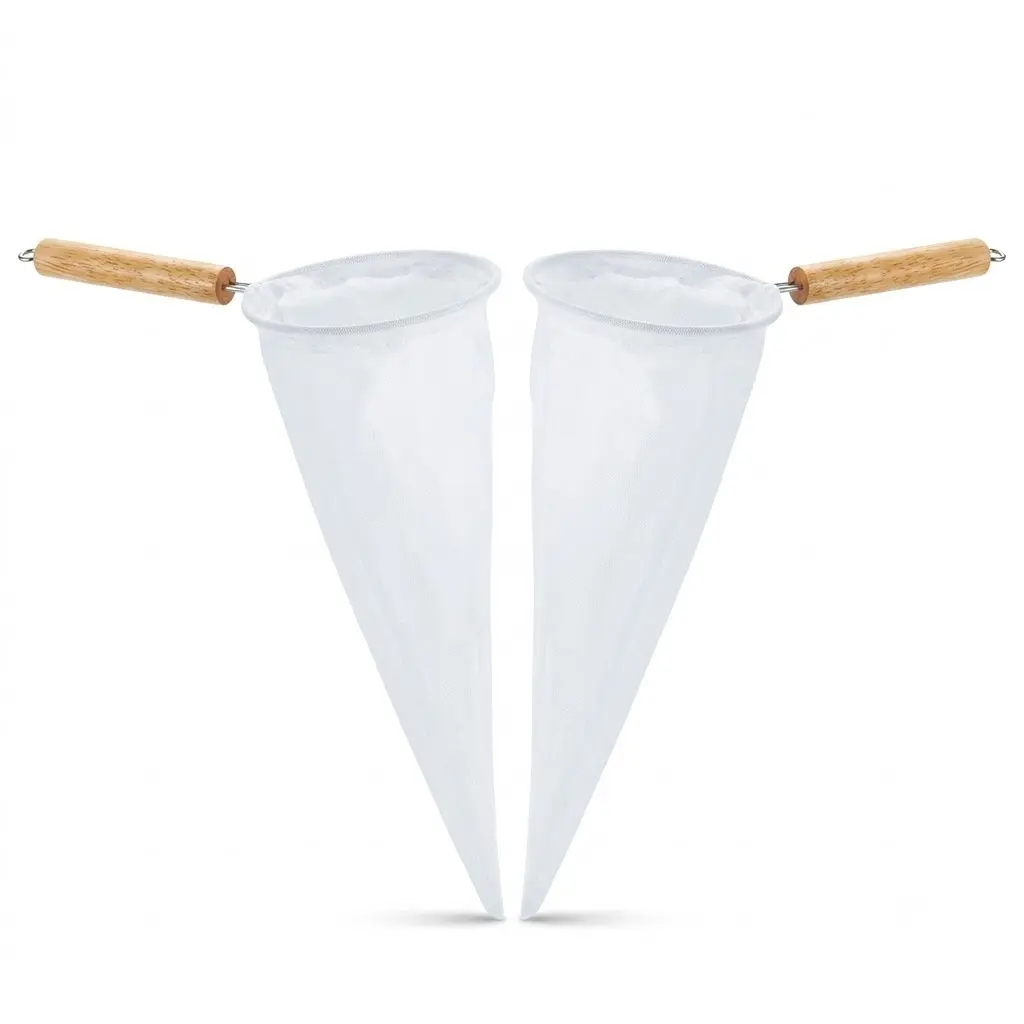 Kitchenware 2-Pack Classic Viral Traditional Thai Mesh Coffee Filter Sock, Chemical-Free Reusable Washable Drip Strainer, Wood-Metal-Steel Tea & Coffee Beverage Prep Tool, Chemical-Free Reusable Filters