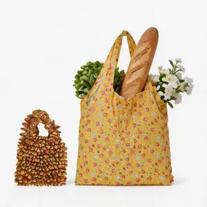 2 Pack Crinkled Stretch Print Foldable Shopping Bags - Large Capacity, Reusable, Lightweight & Durable, Easy to Store Eco-Friendly Grocery Totes, Washable & Portable Elastic Tote Bags