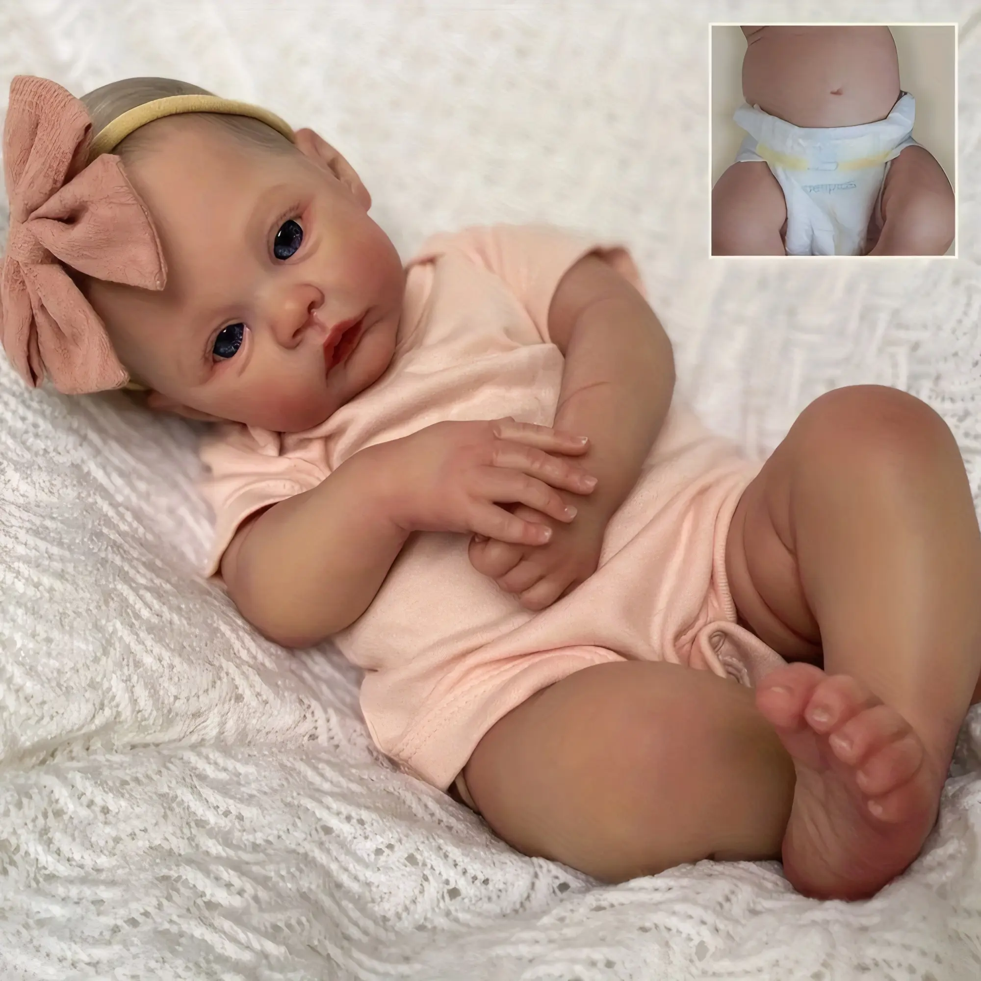 TopLink Lifelike Newborn Baby Doll - 48cm/19in Full Body Soft Vinyl Unisex Doll, 3D-Painted Skin, Visible Veins, Handpainted Hair, Handmade Clothes, ASTM F963 Certified Toy for 4-6 Yrs Old Kids’ Birthday Gifts, Lifelike Newborn Doll, Dolls