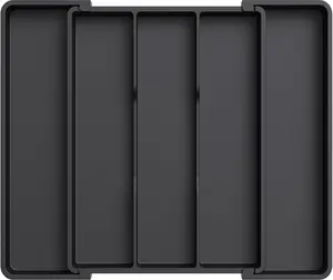 Utensil Organizer for Kitchen Drawers, Expandable Cooking Utensil Tray, Adjustable Cutlery Silverware Flatware Holder, Plastic Spatula Tools Storage Divider, 11-18 x 14", Black
