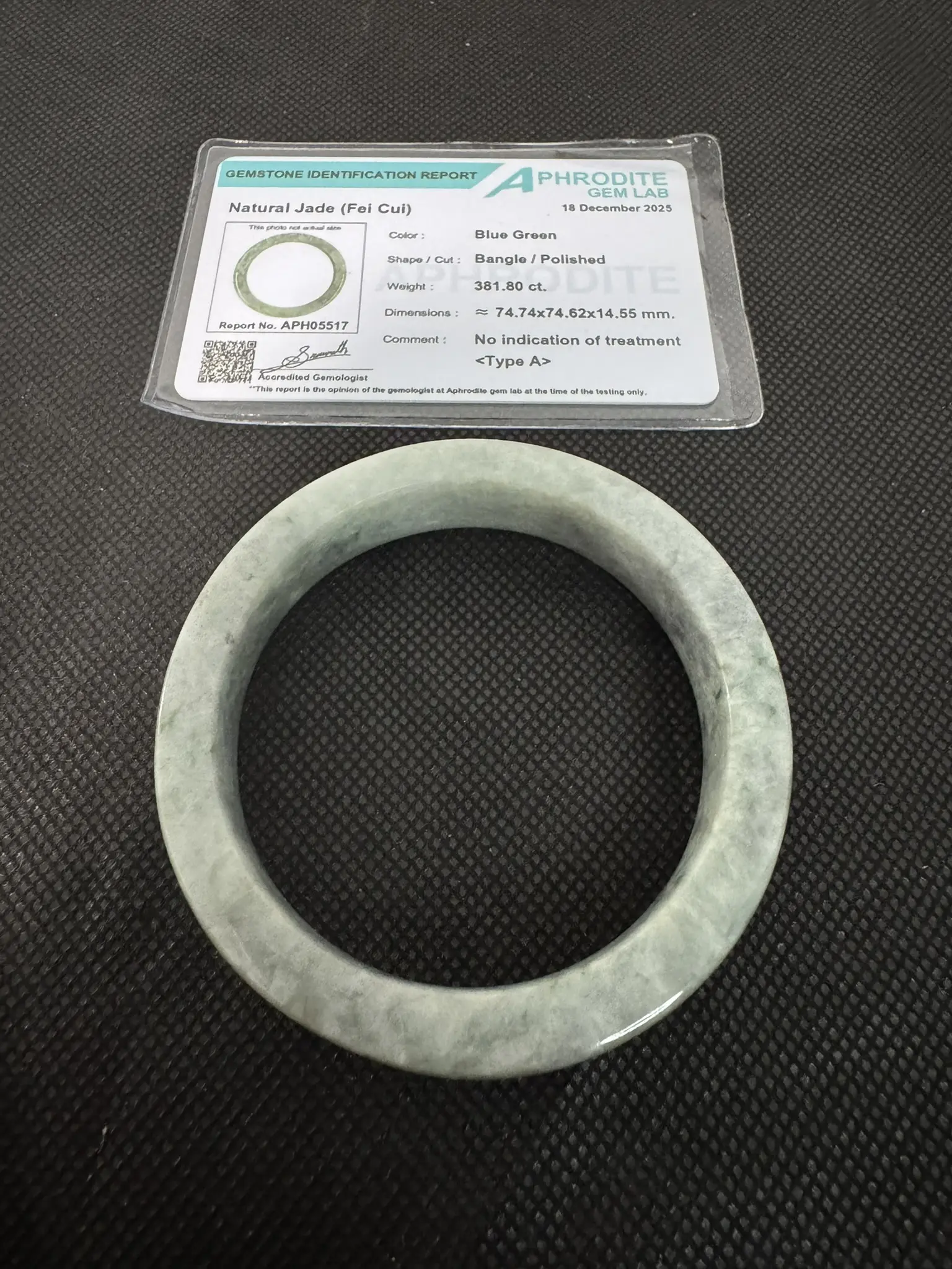 Natural Grade A Jadeite Jade Bangle | Deep Current | Size XL (60.06 mm) | CERTIFIED