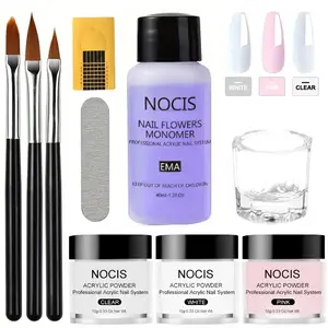 1 Set NOCIS Acrylic Nail Kit - Clear Pinkish Nude Powder, Non-Yellowing Liquid,  Professional Nail Art Tools for Salon-Quality Home Manicure French Gentle Comfort Cutics