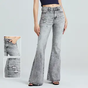 High Waist Flared grey Jeans Summer Casual Comfort Pants Long-leg Comfortable Fit Bottoms Breathable Dress Soft Style Suit Womenswear Basic
