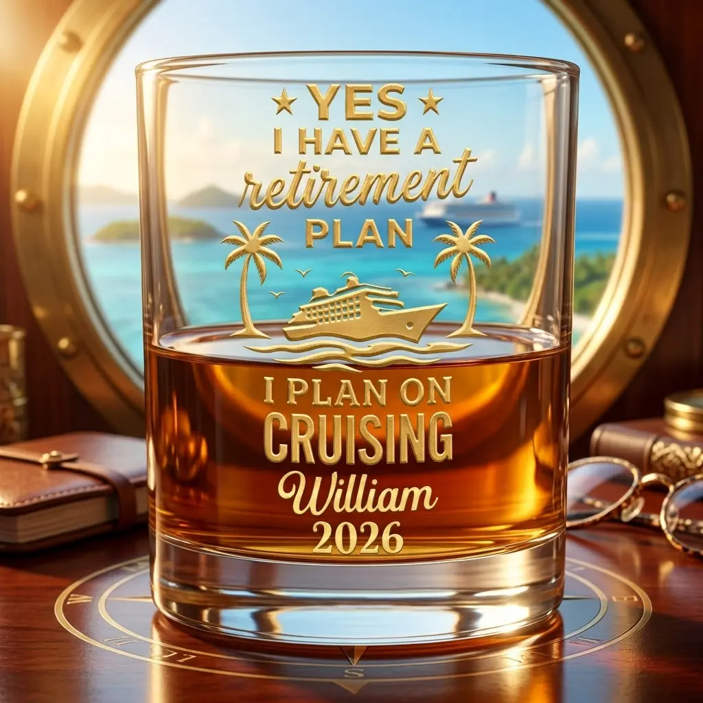 Retirement Plan Cruising Personalized Glass, Friendship Whiskey Glass, State to State Engraved Bourbon Glass, Personalized Gift for Best Friend, Custom Name Rocks Glass, Friendship Gift, Birthday Gift,