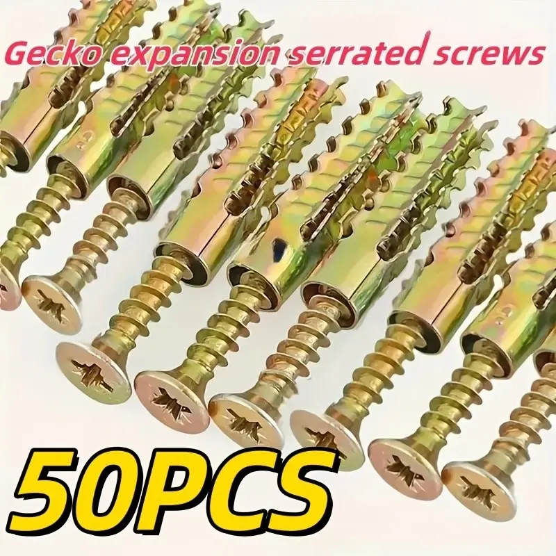50-Piece Toothed Expansion Anchor Bolt Set, Heavy-Duty Metal Wall Anchors, Anti-Slip Press Screw, High Resilience, Home Repair Tool Kit, Expansion Bolts, Anchor Screws, Genuine Metal Hardware