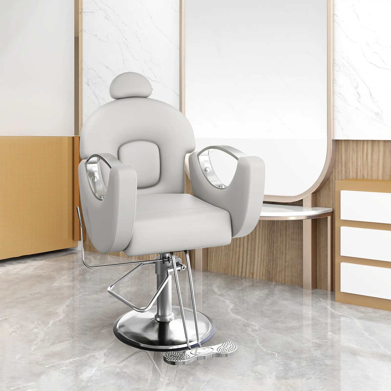 Professional Hydraulic Lift Barber Chair - 360° Swivel, Adjustable Height & Headrest, 6'' Range, Heavy-Duty Pump, PU Leather, Metal Frame for Salon & Home Use