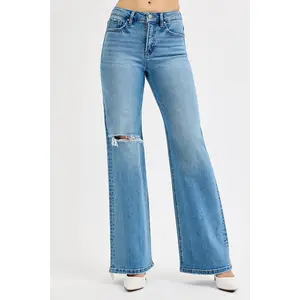 RISEN Full Size Distressed Wide Leg Jeans Plus Size