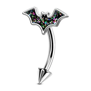 Oufer Bat Glitter Design 16G Internally Threaded Eyebrow Ring Rook Ring Vertical Labret Piercing Jewelry 316L Stainless Steel