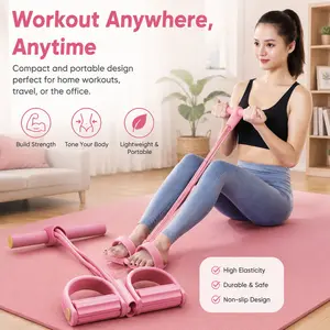 6-Strand Heavy Duty Abdominal Crunch Equipment, Portable Core Workout Equipment with Non-Slip Foot Pedal & Resistance Bands for Home, Fitness Exercise