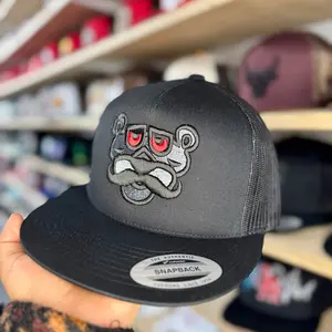Pink Panther Hat - Black Mesh with Red Eyes Graphic Design