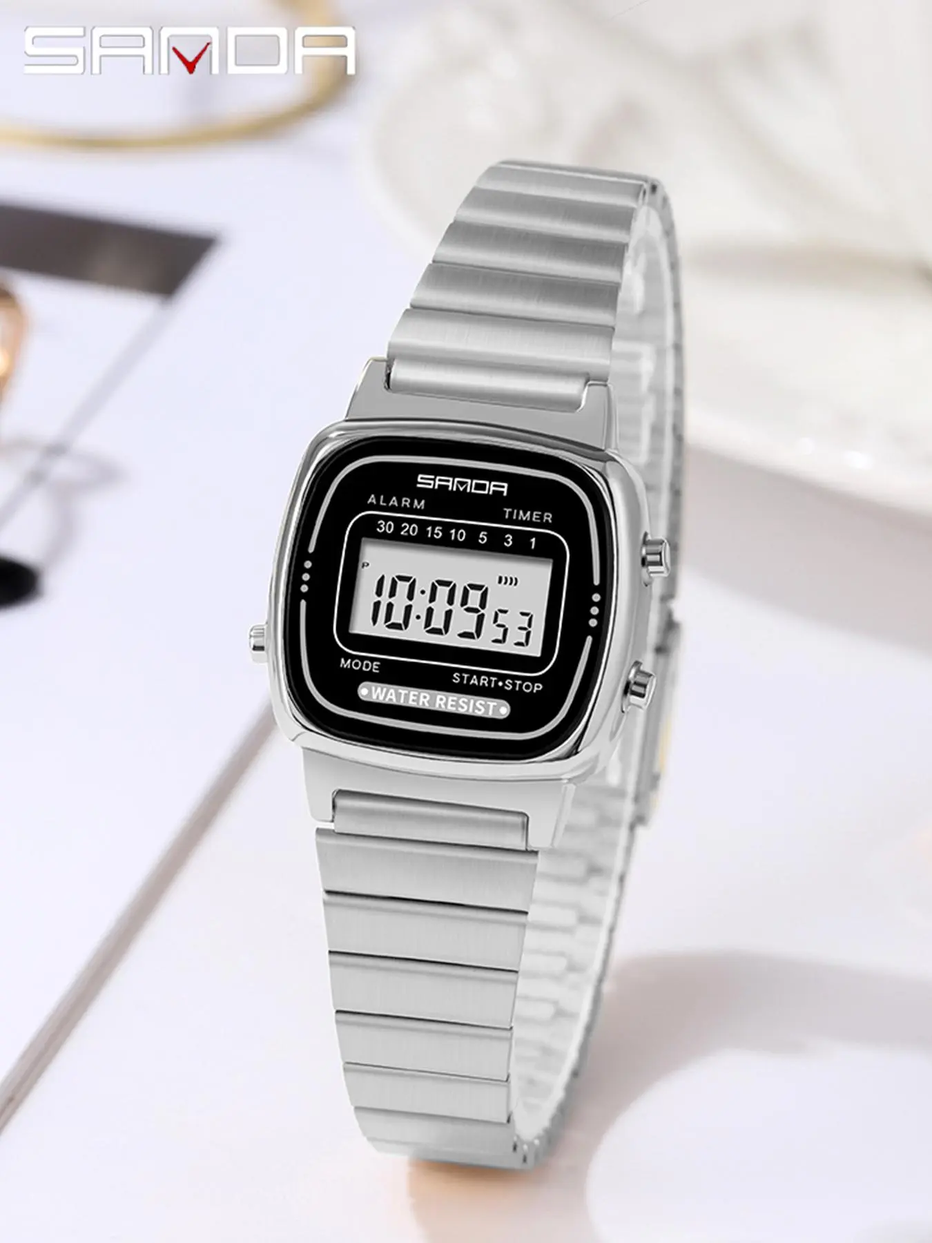 Women's Fashionable Digital Watch, Casual Versatile Stainless Steel Strap Digital Watch for Daily Use, Waterproof Sports Watch for Women & Girls, Stainless Steel Wristwatch, Digital Analog Watch, Fashion Wristwatches