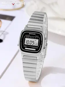 Women's Fashionable Digital Watch, Casual Versatile Stainless Steel Strap Digital Watch for Daily Use, Waterproof Sports Watch for Women & Girls, Stainless Steel Wristwatch