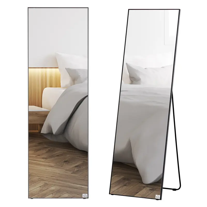 HOMCOM Durable Rectangle Full-Length Glass Mirror, Freestanding or Wall-Mounted Metal Dress Mirror for Bedroom Decor, 19.75"x63.5" Black Elegant Indoor Furniture for Room Decor