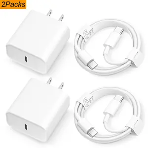 2-Pack 20W PD USB-C Wall Charger with 6ft Type-C to C Cable for iPhone 16/15 Series, iPad Pro, Air, Mini, Samsung Galaxy, Super Fast Charge Smartphone Cellphone portable charger retractable car charger