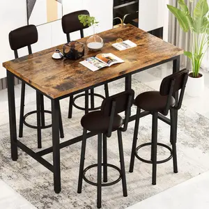 Hooseng 5-Piece Bar Table Set | Faux Wooden Counter Height Table with Upholstered Bar Stools | Easy Assembly & All Tools Included | Modern Kitchen & Dining Room Furniture for Small Spaces