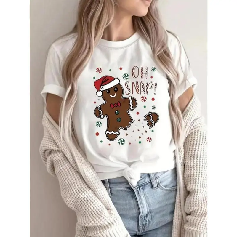 Christmas Gingerbread Man Graphic T-Shirt, Unisex Casual Streetwear Top in 100% Cotton with Short Sleeves and Drop Shoulder, Basic, Fit, Smooth