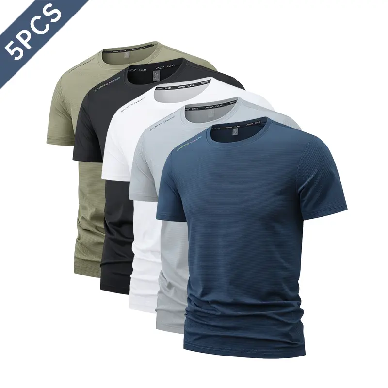 Men's 5-Pack Casual Crew Neck Short-Sleeve T-Shirts, Soft Breathable Sweat-Wicking Athletic Activewear, Elastic Breathable Sportswear for Everyday Wear & Fitness Training Wear
