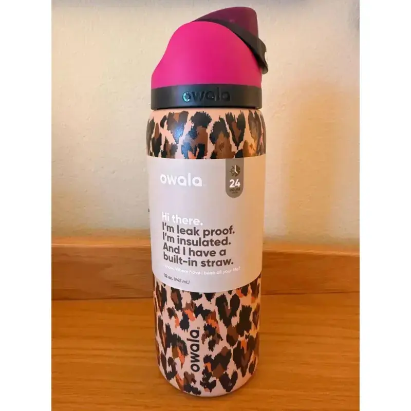 Owala FreeSip 32oz Insulated Stainless Steel Water Bottle with Straw, Wild at Heart Leopard Print Sport Tumbler