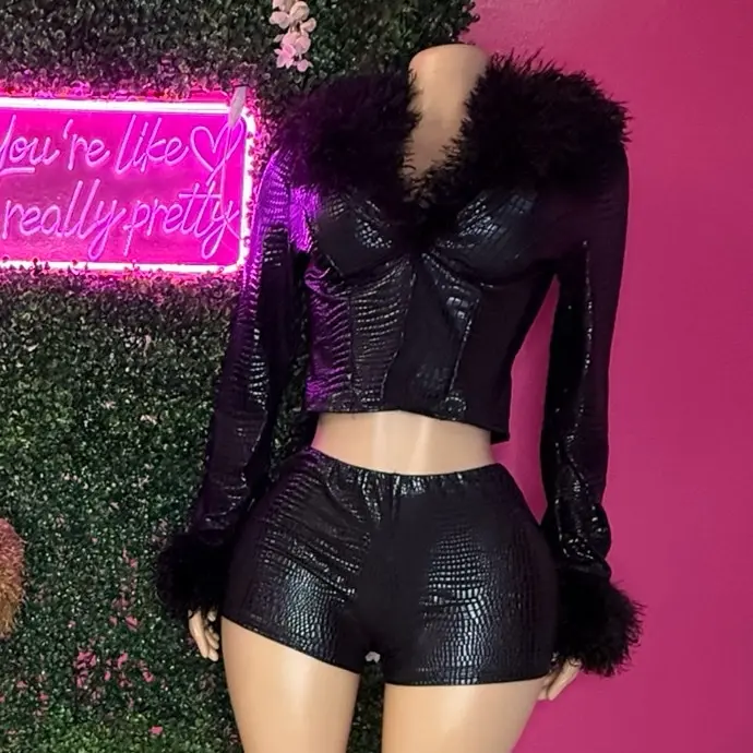 Black fur two piece