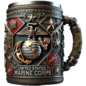 Military Branch Themed Stainless Steel Coffee Mug 12 oz Decorative 3D Relief Design Marine Corps United States Marine Corps creative mug
