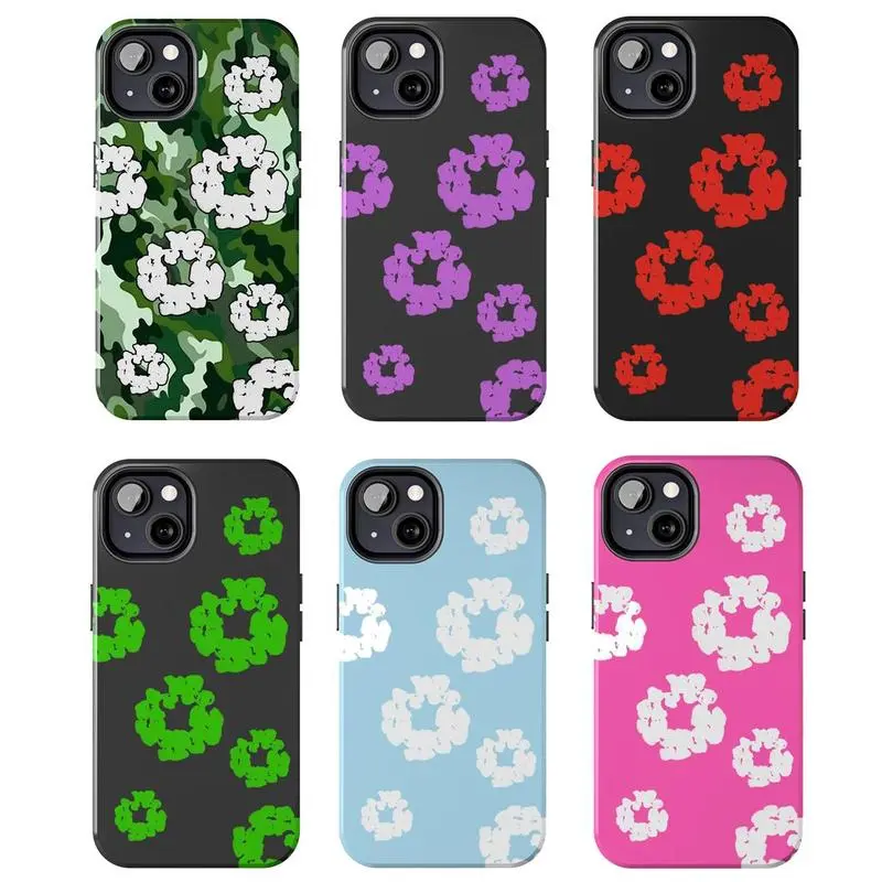 Denim Tears Custom Rubber-Polycarbonate Tough Phone Case with Vintage Cotton Wreath Design, Resistance Protection for iPhone 11-17 Pro Max Plus, Samsung Galaxy Premium Stylish Cover