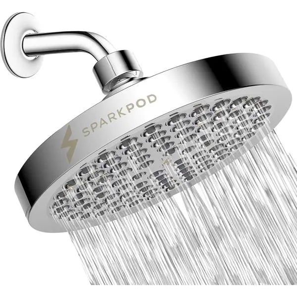 SparkPod Shower Head - High Pressure Rain - Premium Quality Luxury Design - Easy Clean Adjustable Replacement for Your Bathroom Shower Heads (Luxury Polished Chrome, 6 Inch Round)