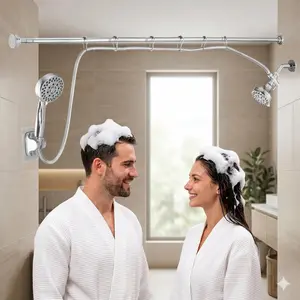 Dual Shower Heads, High Pressure 5-Setting Handheld & Rainfall Spa, Renter-Friendly Slider Bar,2 Person& Couples, Easy Install, Gifts for Men& Women, Chrome outdoorfun, Shower Head Combo Set