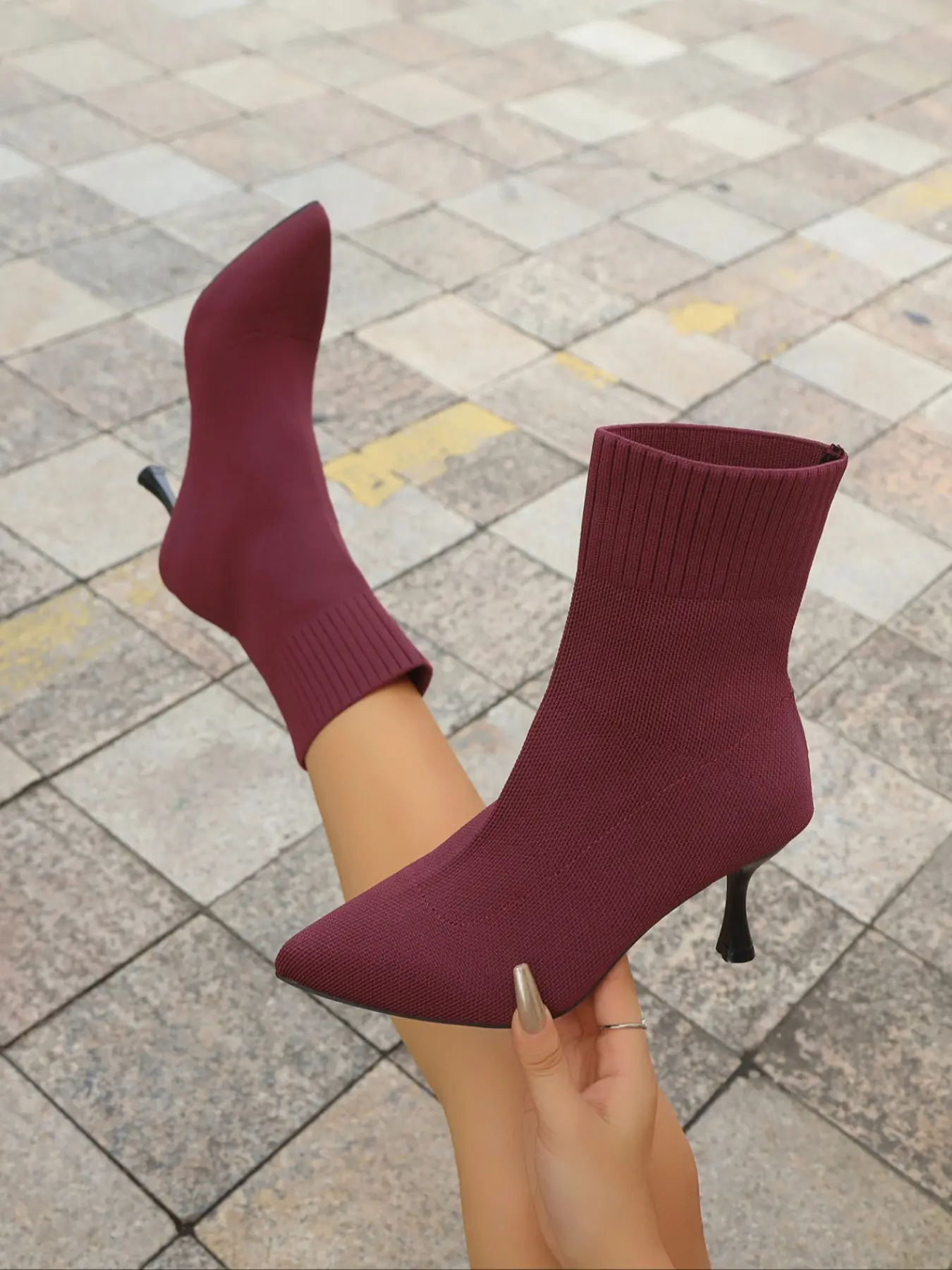 Women's Pointed Toe Stiletto Booties, Soft Comfortable Knit Mid-Calf Boots, All-Season Fashion Rubber Sole Shoes, Pointed Toes Boots, Heel Boots, Stiletto Heeled Boots, Dress Boots, Fashionable Boots, Boots with the Heels