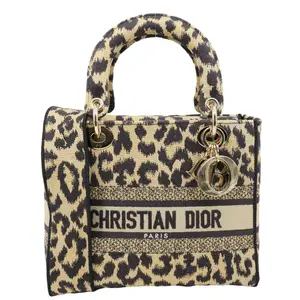 Pre-owned Dior Canvas Shoulder Bags Christian Lady D Lite Medium Leopard Shoulder Bag Brown