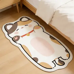 Cute Cartoon Cat Bedroom Rug, Modern Cream Style Home Decor Mat, Soft Comfortable Plush Foot Pad, Suitable for Living Room Bedroom Closet