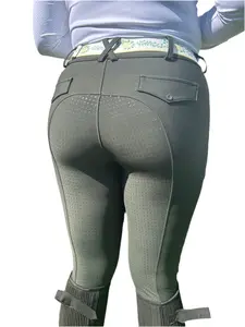 Green Button up Breeches Amy Green full bottomed logo CM pocket Equestrian