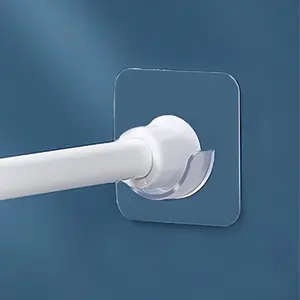 Spring Tension Rod Holder, 4 Packs 1.18 Inches Small Transparent Shower Rod Bracket No Drilling, Small Adhesive Tension Curtain Rod Retainer Shower Curtain Rod Holder
