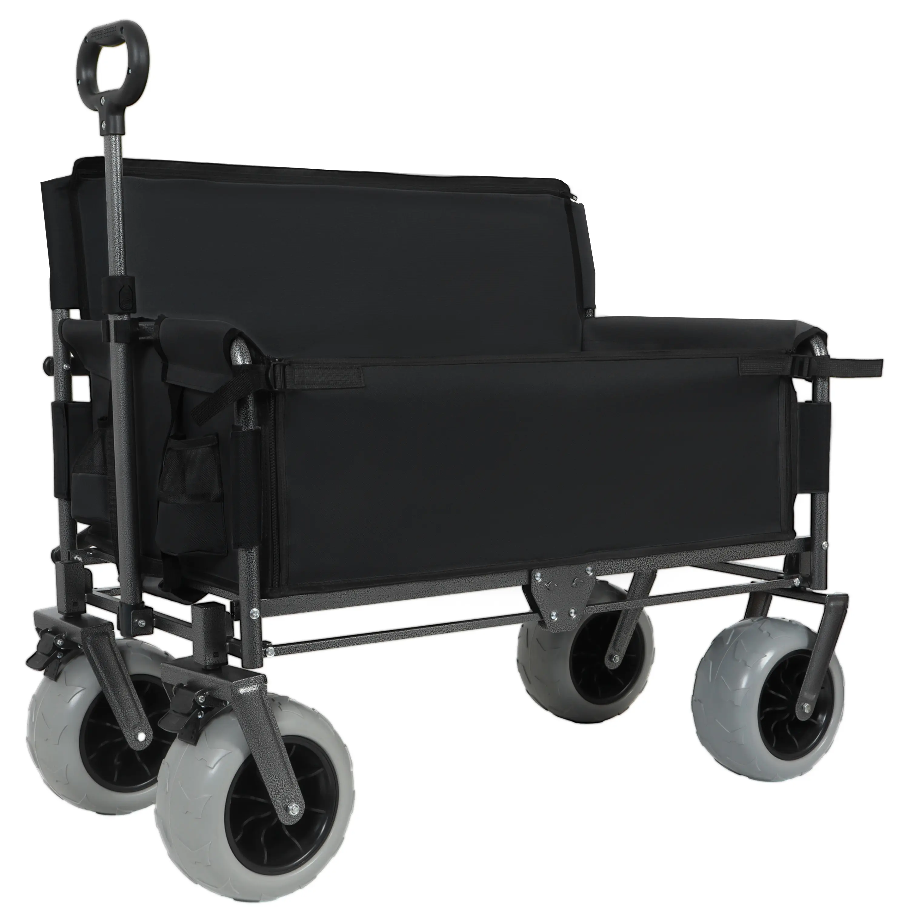 Donext 3-in-1 Carbon Steel Utility Cart - 500 lbs Capacity Collapsible Wagon with Seating, Double Bearings, 4" Wide All-Terrain Beach Tires, 34.90 lbs for Heavy Goods Transport (Black)