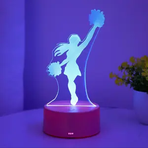 3D Cheerleading Girl Design Night Light, USB Powered Optical Light, RGB 7 Color Changing LED Desk Lamp, Decorative Light for Home Bedroom Living Room