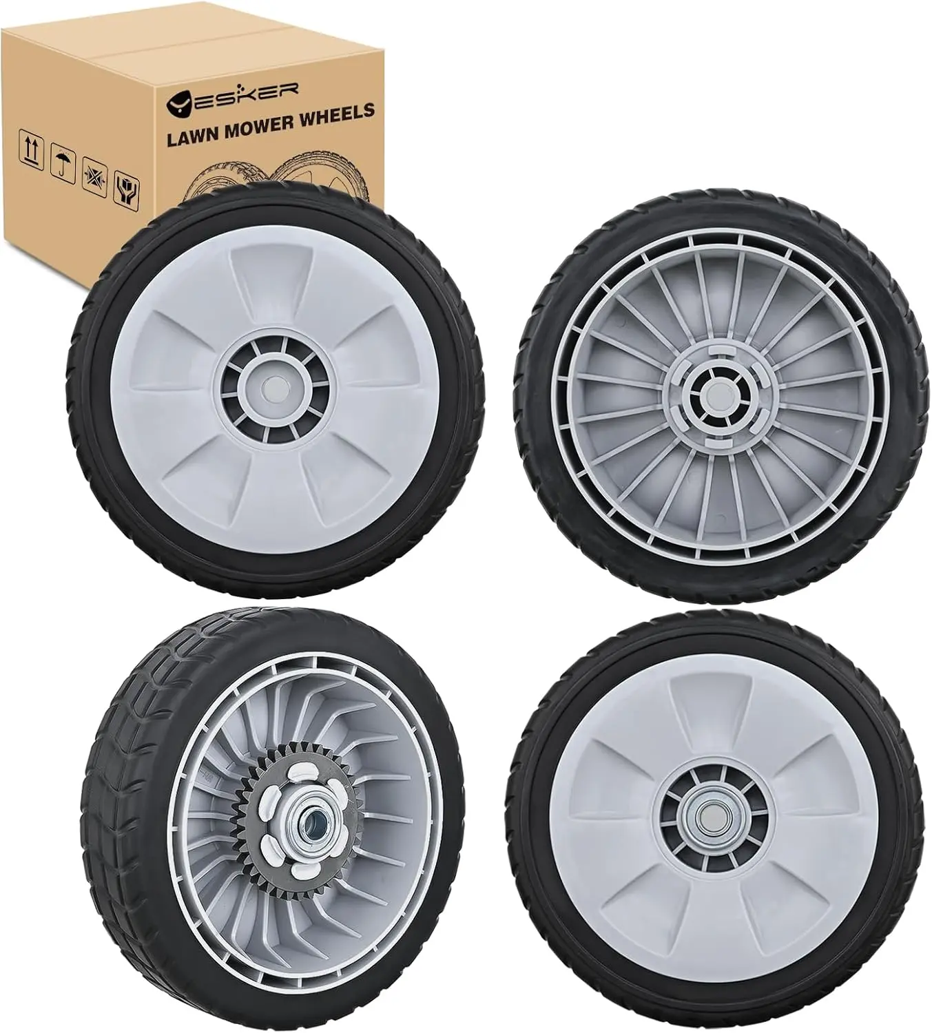 Yesker 4-Pack Lawn Mower Replacement Wheels - 8-in Wheel Diameter, 2 Rear (42710-VE2-M02ZE) & 2 Front (44710-VL0-L02ZA) for Honda Self-Propelled Walk-Behind Models HRB215, HRB216, HRB217