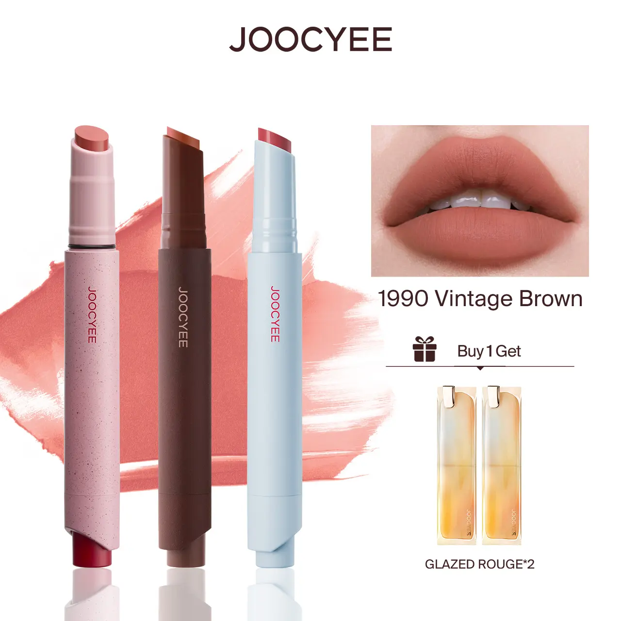 JOOCYEE Velvet Rouge Lipstick, 1990 Hot,Long Lasting & Transfer-Proof Powder-Balm Formula with a Soft Blur Matte Finish, Non-Drying Lip & Cheek Tint for Adults, 3g, All Skin Types, Waterproof, Single Item, Cruelty Free, Cosmetic, Smooth, Moisturizing, Sil