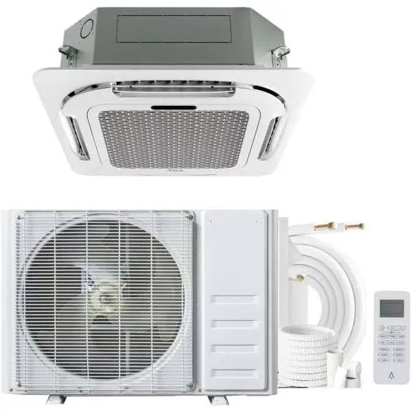 24000 BTU Ceiling Cassette Central Air Conditioner - 8-Way 360° Airflow, Ductless Cooling & Heating, Quiet Operation, Energy Efficient Split AC for Home or Office, Remote Control, 208/230V,